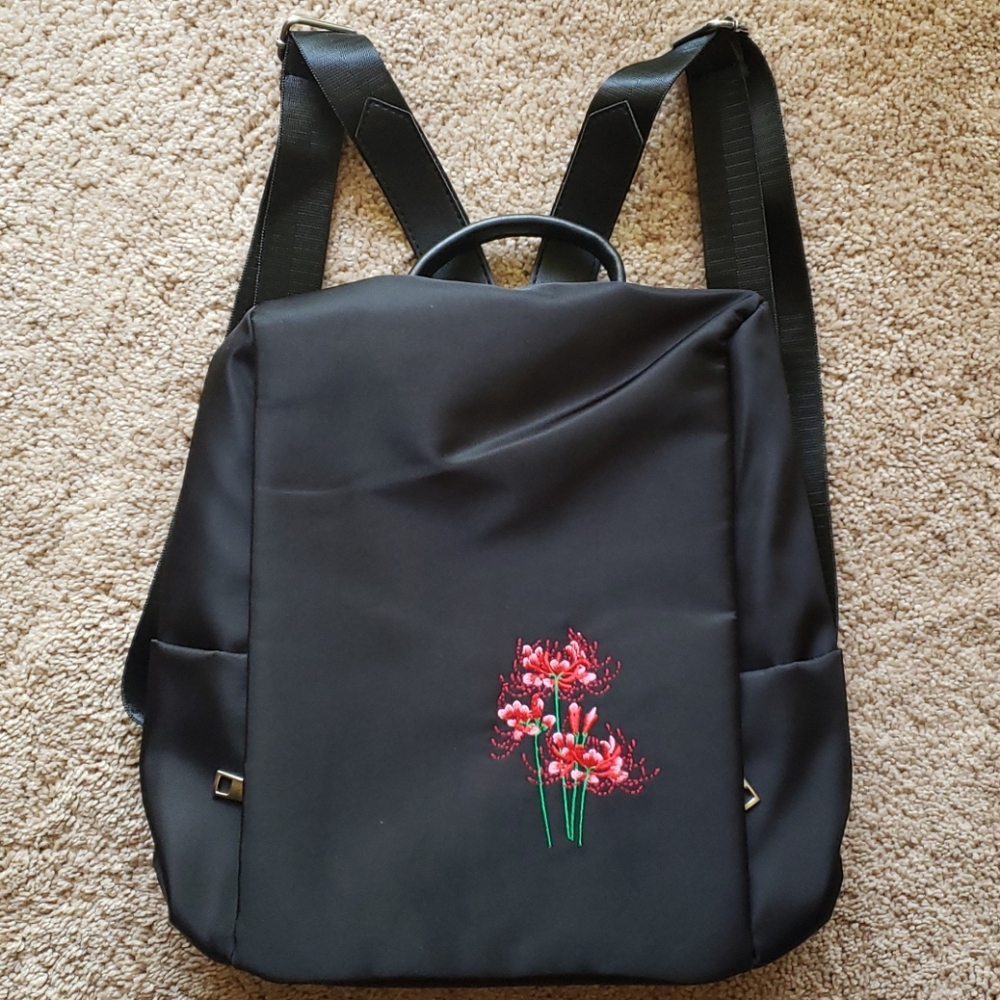 Floral embroidered backpack travel bag